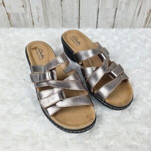Clarks Merliah Karli Wedge Sandals Metallic Silver Size 7